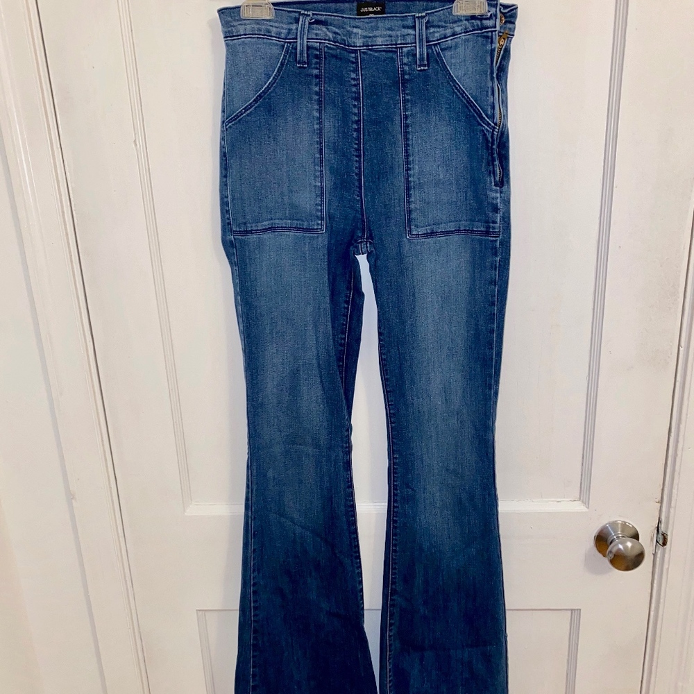 Just Black High Waisted Flare Jeans - Side Zip